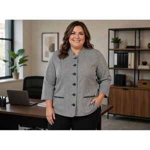 Chaps Black White Blazer Jacket Womens Size 22W Office Workwear Business